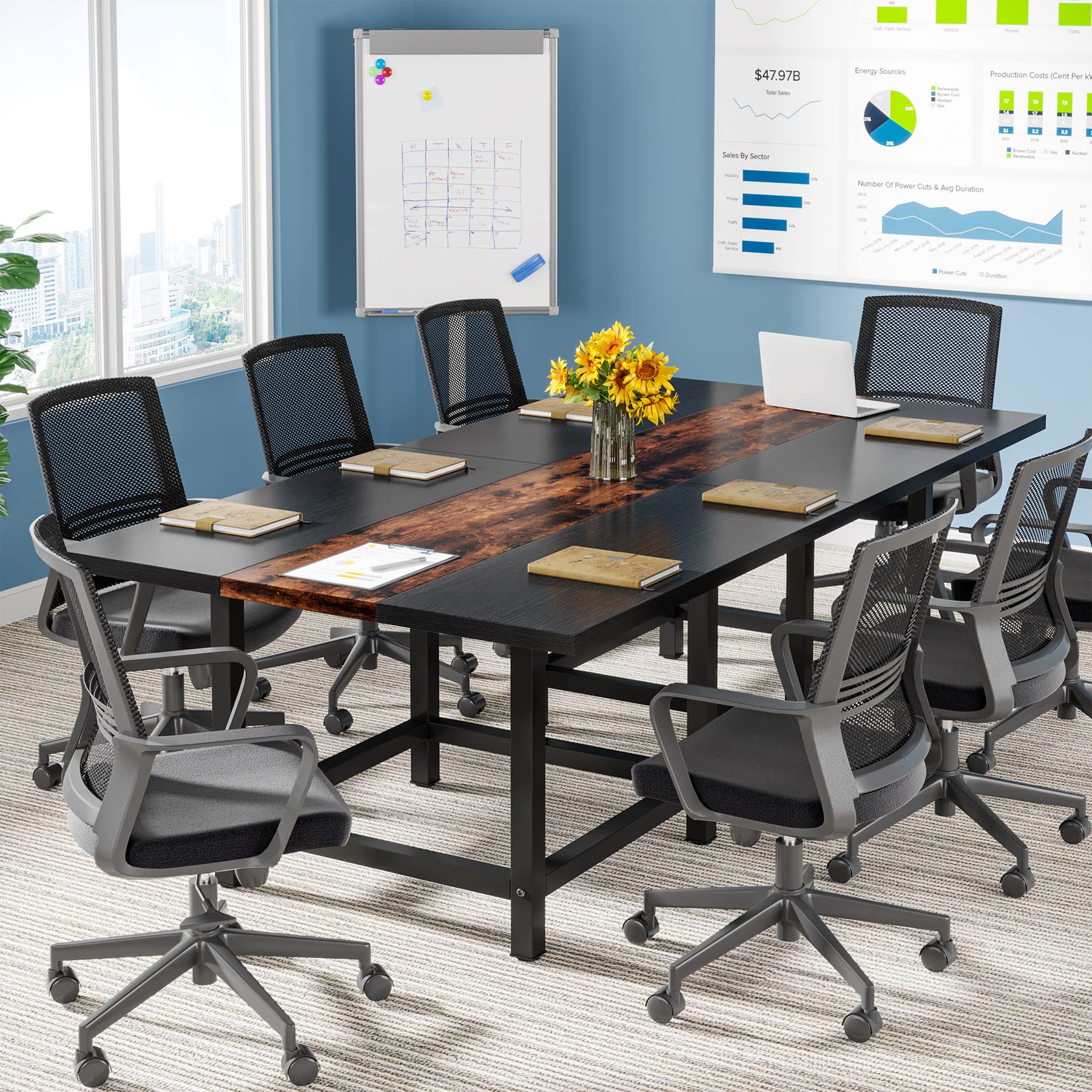 Tribesigns 6.5 Ft Modular Conference Table - Rustic Rectangular Wood Desk 78.74