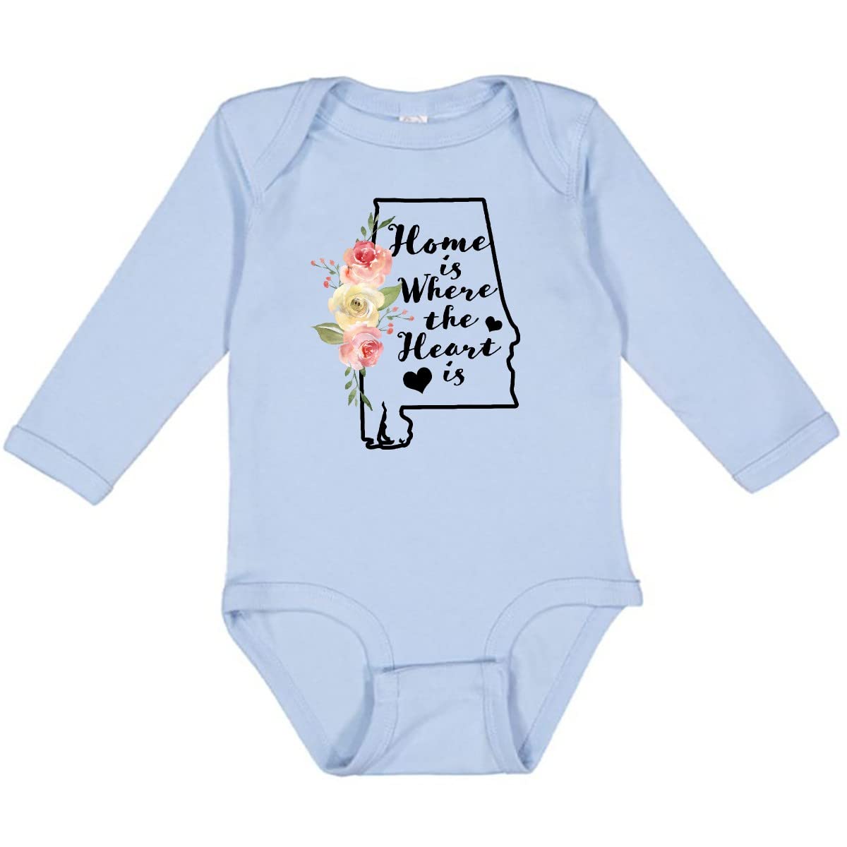 Inktastic Alabama Home is Where The Heart is Long Sleeve Baby Bodysuit - Watercolor Design, Soft Cotton, Unisex Infant Romper for Newborns & Toddlers - Perfect for Family Photos, Holidays & Everyday Wear