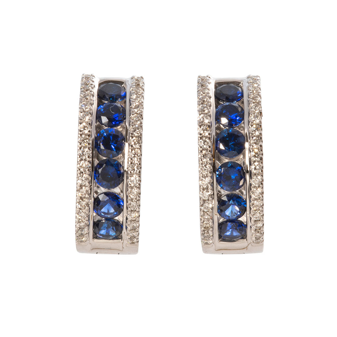 14K Gold Sapphire & Diamond Huggie Earrings for Women – Elegant Everyday Hoop Earrings for Work, Party & Special Occasions