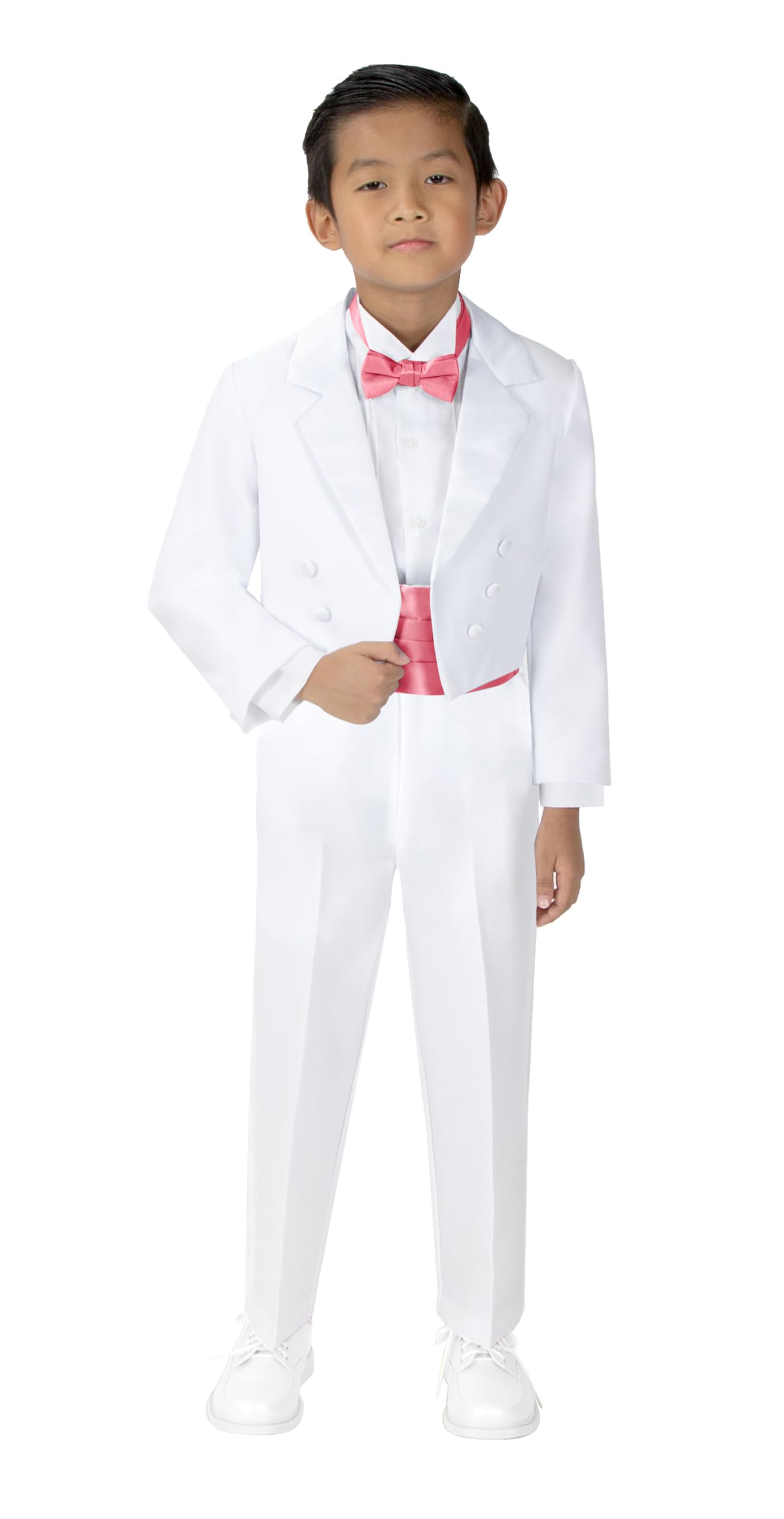 Classic White Boys' Tuxedo with Tail - Spring Notion Formal Suit for Weddings, Prom & Special Occasions