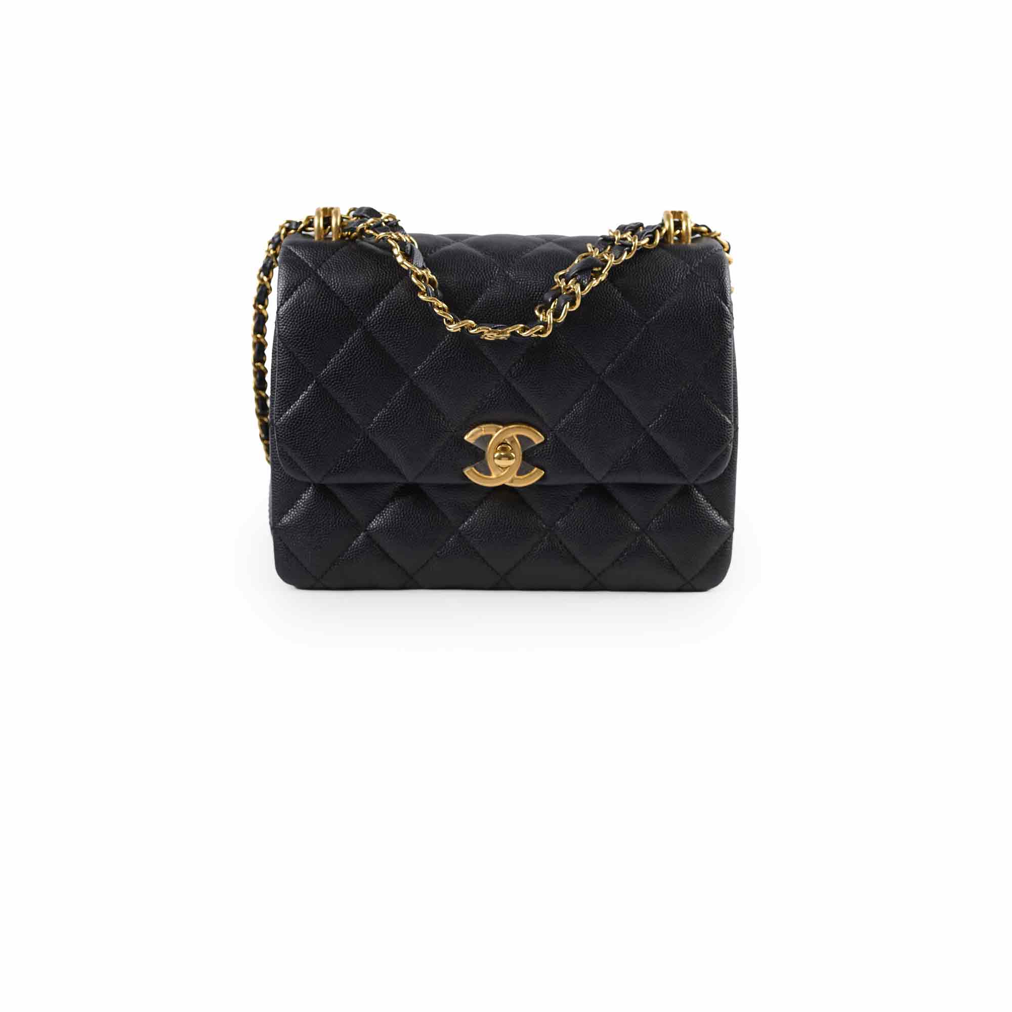 Chanel Caviar 22k Gold Coco First Flap Bag Black Microchip - Luxury Designer Handbag for Women, Perfect for Parties, Dates & Special Occasions