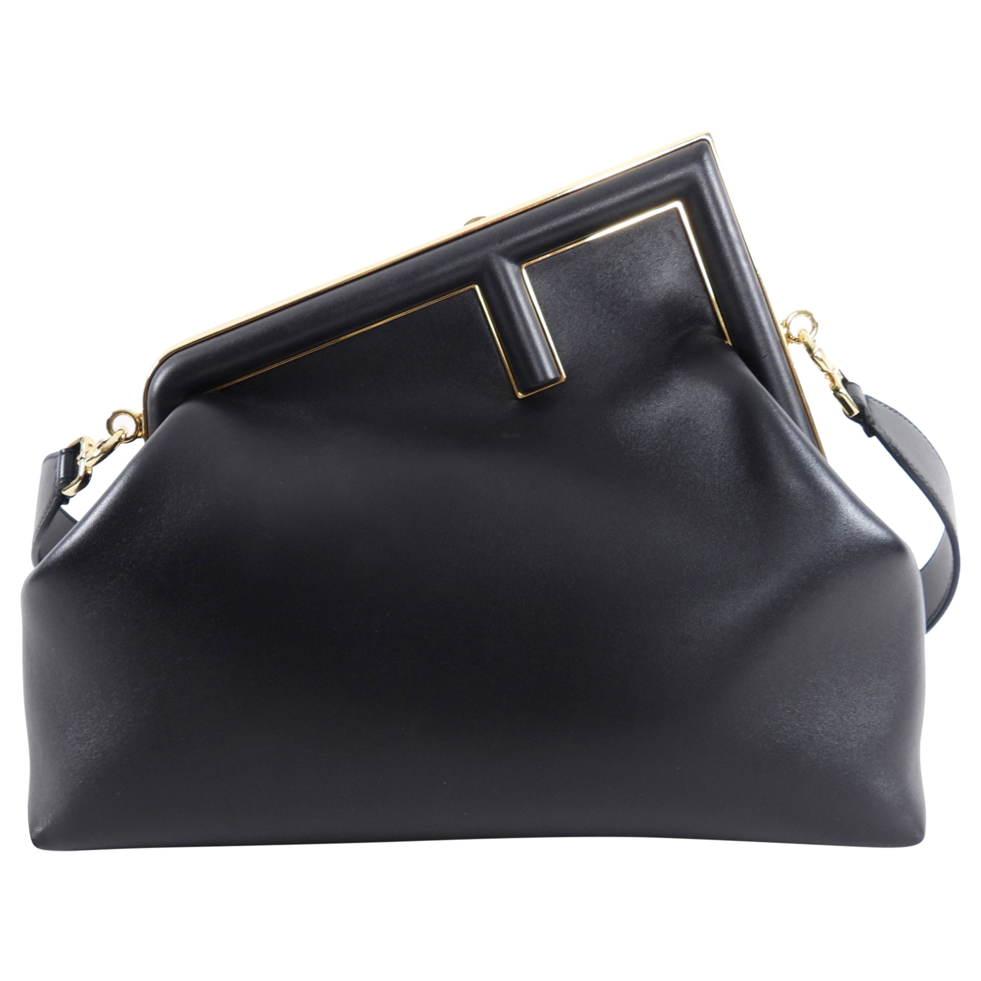 Fendi First Black Leather Medium Shoulder Bag for Women | Luxury Designer Handbag | Perfect for Work, Travel & Evening Events