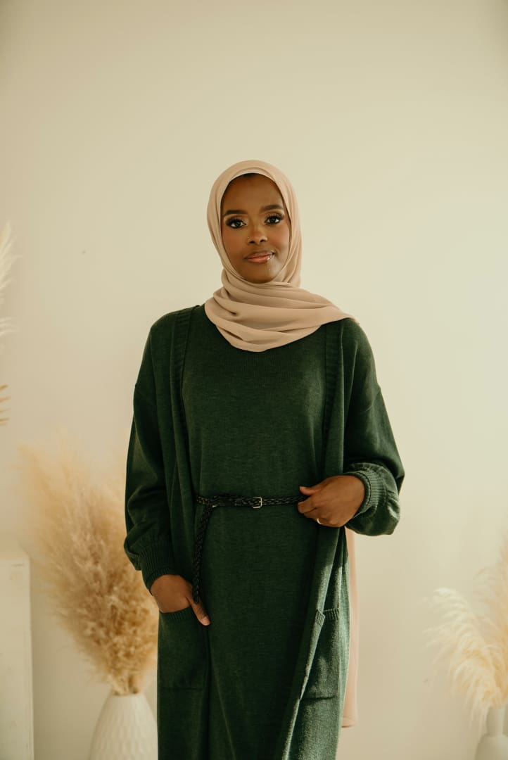 Khadija (RA) Forest Green Knit Cardigan for Women - Soft Long Sleeve Open Front Sweater - Perfect for Fall, Winter, and Layering Outfits