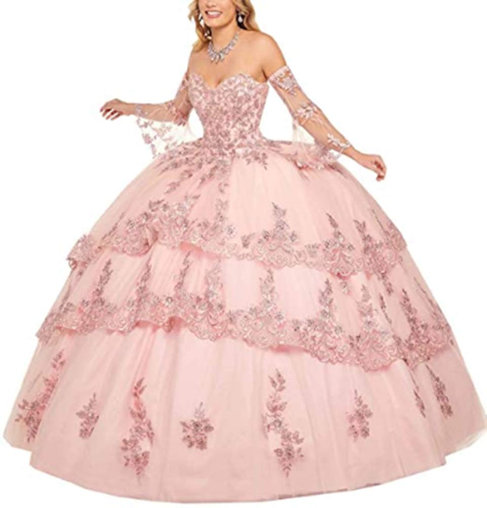 Snow Lotus Women's Sweetheart Neck Ruffles Quinceanera Dress - Elegant Lace Applique Ball Gown for Prom, Wedding, and Special Occasions
