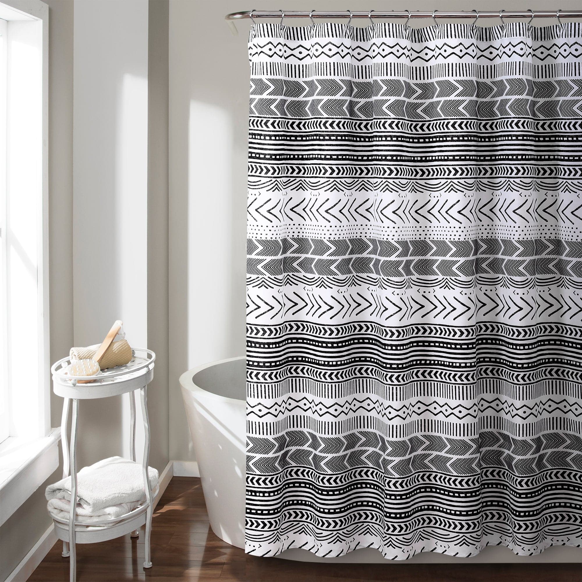 Hygge Geo Shower Curtain - Waterproof Bathroom Decor with Modern Geometric Pattern - Perfect for Cozy Home Spa & Scandinavian Style Bathrooms