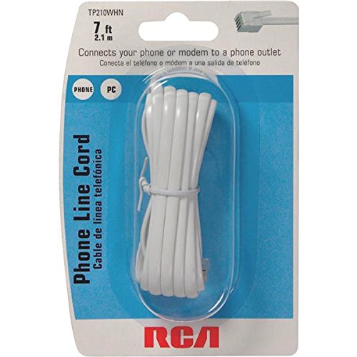 Audiovox 7-Foot White Modular Phone Line Extension Cord - 2 or 4 Wire System Compatible with RJ11 Plugs at Both Ends - Perfect for Home, Office, and Telecom Equipment Connectivity