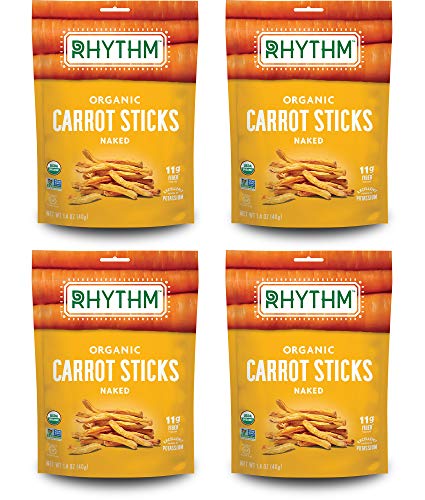 Organic Non-GMO Vegan Carrot Sticks Snacks by Rhythm Superfoods - Gluten-Free, 1.4oz (Pack of 4) - Healthy On-the-Go Snack for Work, School & Travel