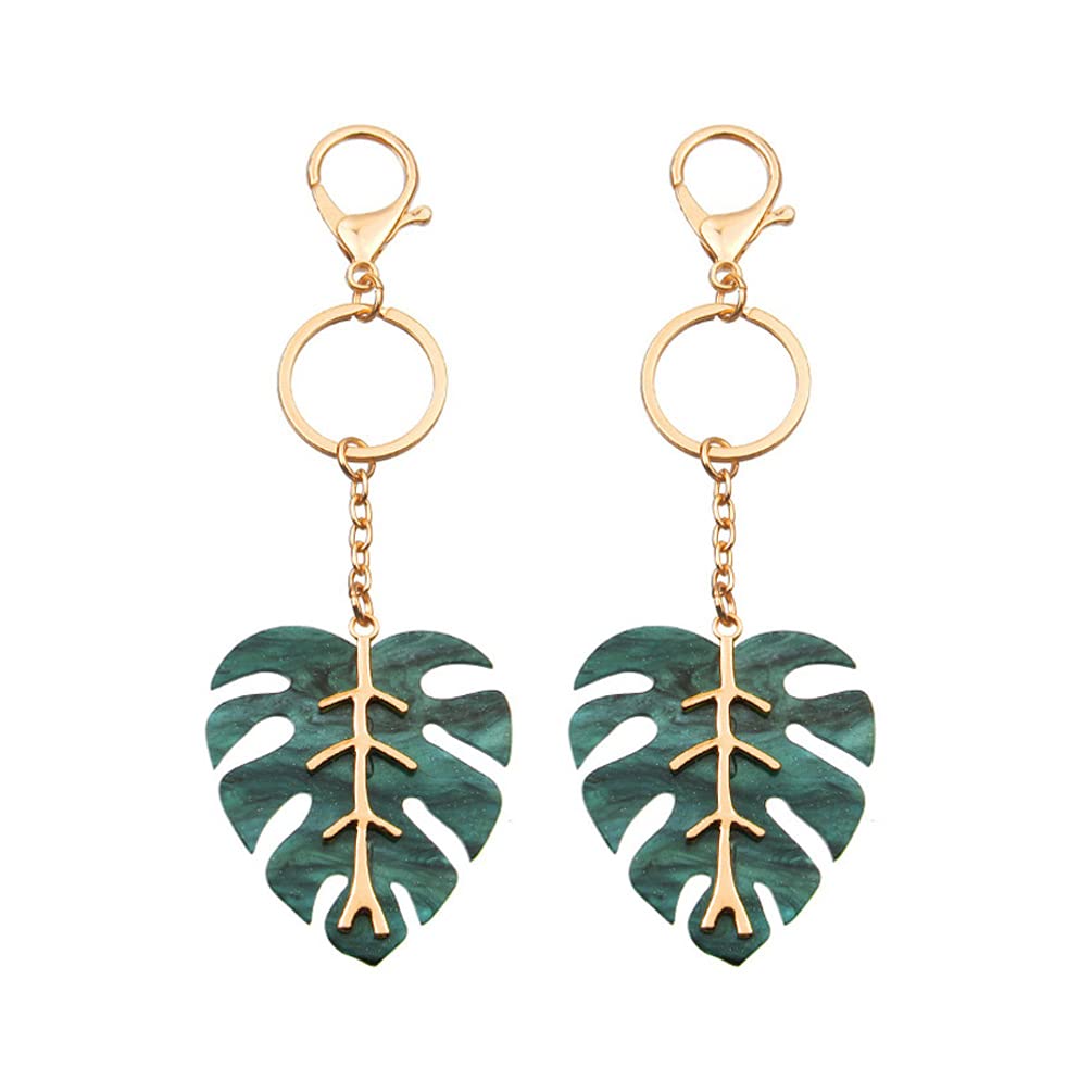 2PCS Leaf Keychain Set - Metal Car Keychains with Lucky Charm, Acrylic Bag Pendant & Decorative Keyring for Women - Perfect for Car Keys, House Keys, Backpacks and Gift Giving