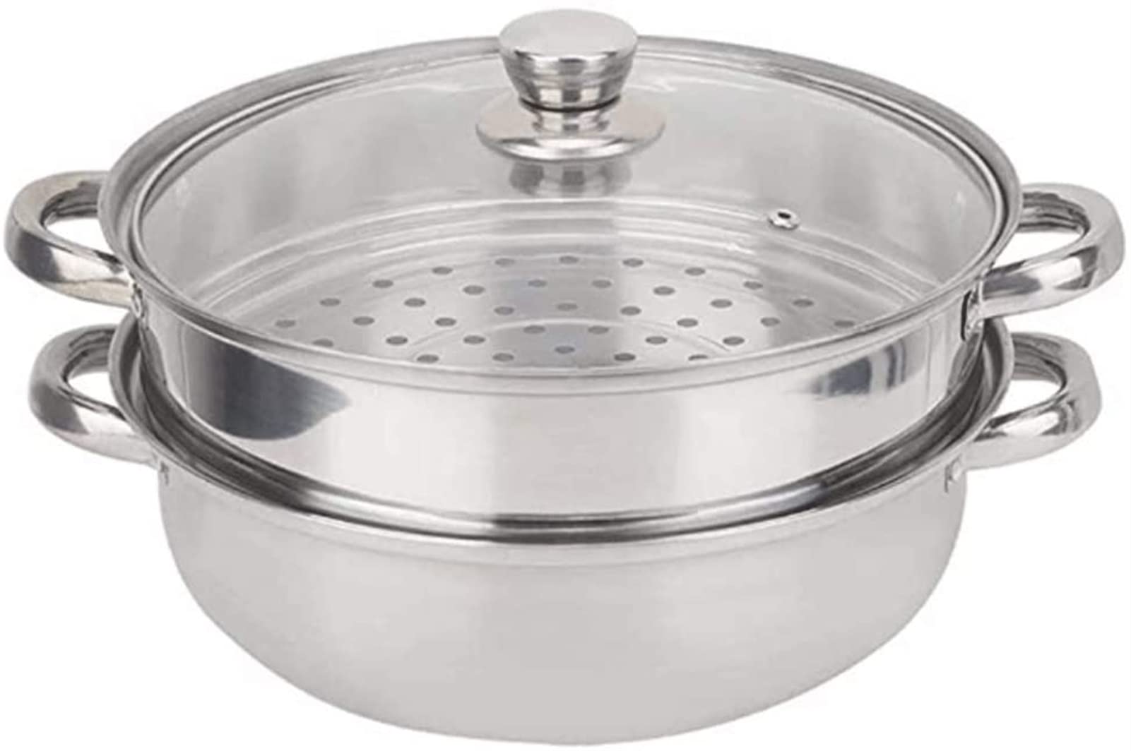28cm 2-Layer Stainless Steel Steamer Pot with Lid - Durable Kitchen Cooker for Boiling Soup & Steaming Vegetables, Perfect for Home Cooking & Meal Prep
