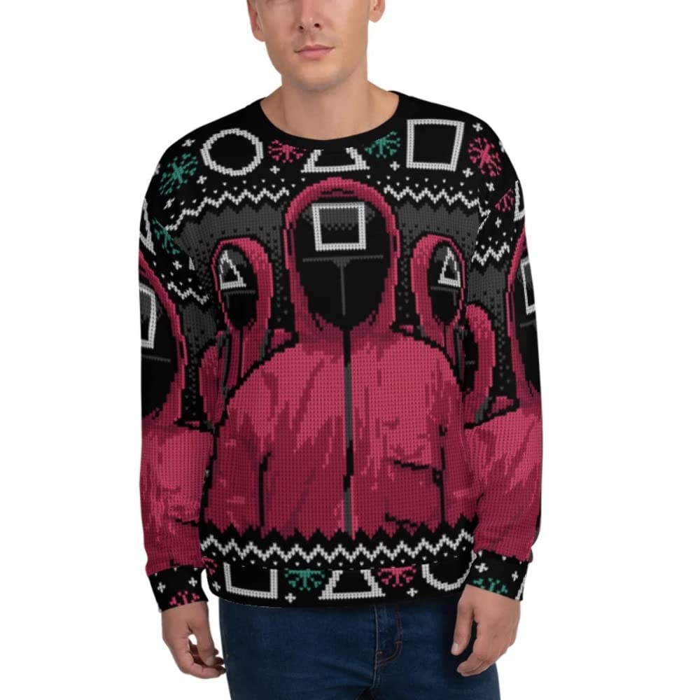 Squid Game Army Holiday Ugly Christmas Sweater - Fun Costume Party Outfit for Halloween, Cosplay, and Themed Events