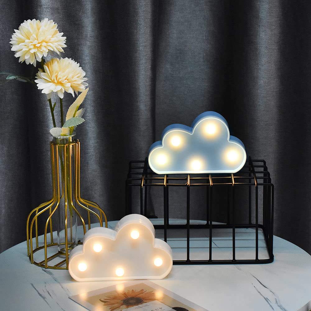 GUOCHENG White & Blue Cloud Night Light Set - Battery Powered Plastic Marquee Sign, Cloud Shaped LED Night Lamps for Kids Bedroom, Nursery, Home Decor (2pcs) - Perfect for Bedtime Stories & Relaxing Atmosphere