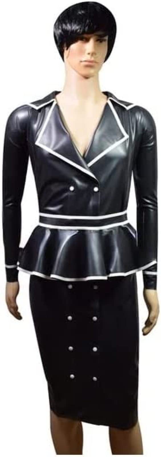 Sexy Latex Dress with Belts & Frills - Custom Color Rubber Bodycon Playsuit for Cosplay, Fetish & Club Wear | Adjustable Side Buttons & Unique Design