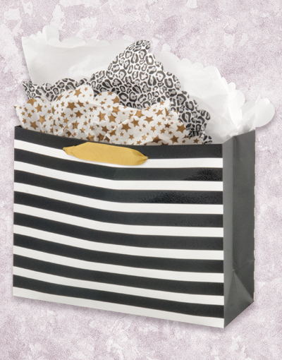 Elegant Black Striped Gift Bags for Parties, Weddings & Holidays - Premium Quality Gift Packaging with Handle
