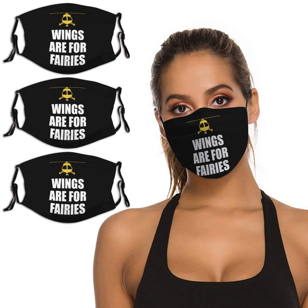 Funny Helicopter Pilot 3-Pack Reusable Washable Adjustable Face Masks - Black Cloth Balaclava Bandana Scarf for Men & Women - Perfect for Outdoor Activities, Motorcycle Riding, and Costume Parties