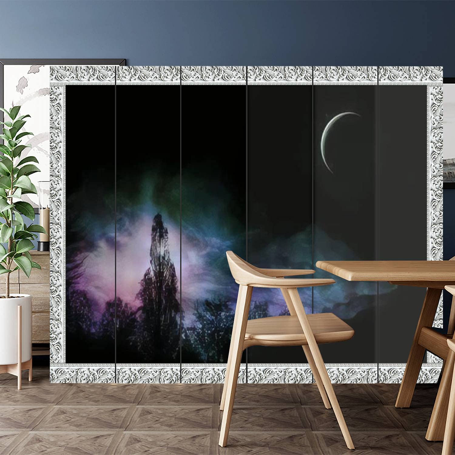 6 Panel Canvas Room Divider Screen - Baroque Style Privacy Partition with Magical Landscape Design for Home, Office, Bathroom & Pool Areas | Perfect for Creating Private Spaces in Studios, Dorms and Event Venues
