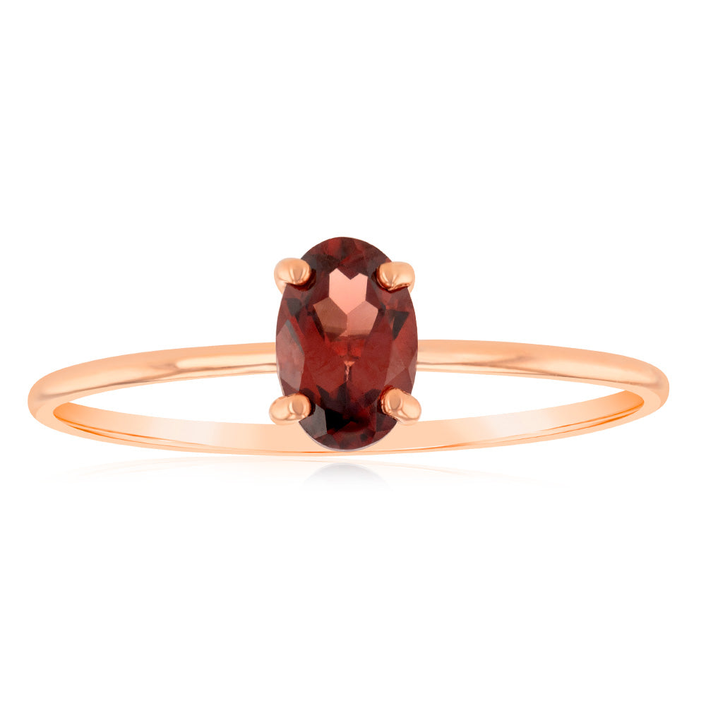 1 Oval Garnet 6x4mm Ring in 9ct Rose Gold - Elegant Gemstone Jewelry for Women, Perfect for Engagement, Anniversary & Special Occasions