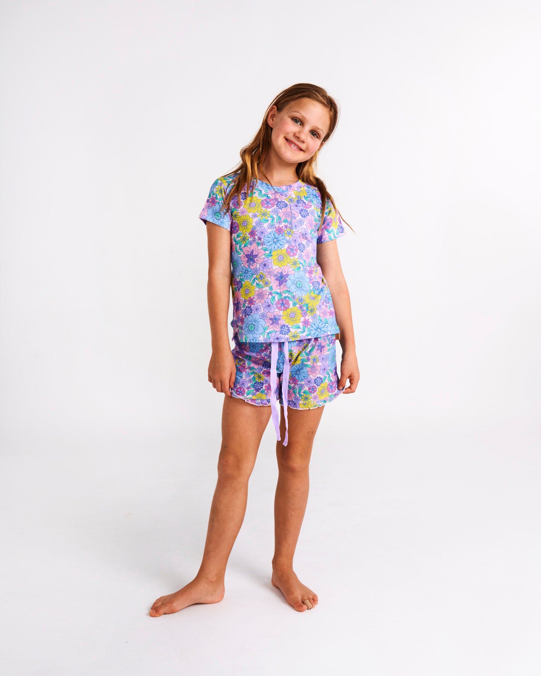 Organic Cotton Short Sleeve Tee & Frill Short Pajama Set for Women - Soft, Comfortable Sleepwear for Summer Nights, Lounge Wear, and Relaxing at Home