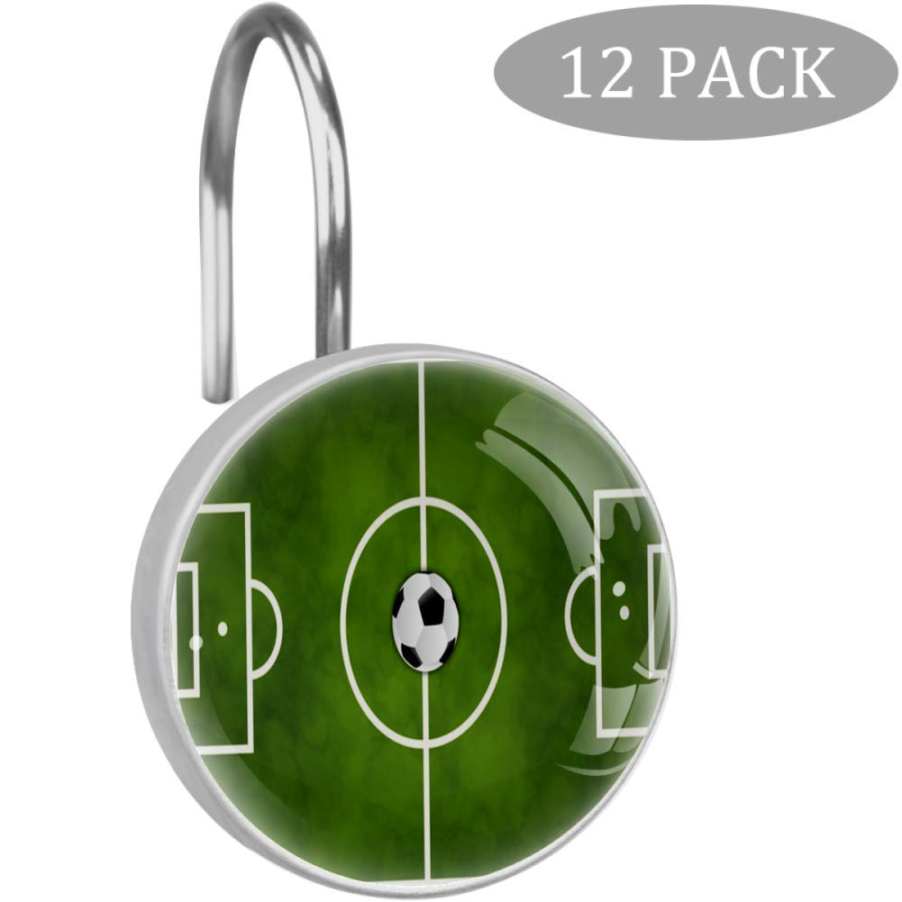 12 Pack Rust-Proof Soccer Shower Curtain Hooks - Durable Bathroom Shower Rings for Curtain Rods - Perfect for Sports-Themed Bathrooms & Kids' Rooms