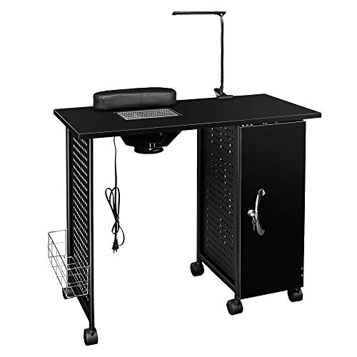 Professional Portable Nail Table with LED Lamp - Wooden Manicure Station with Storage Drawers & Steel Frame for Nail Technicians | Perfect for Salon, Home Use & Mobile Nail Services