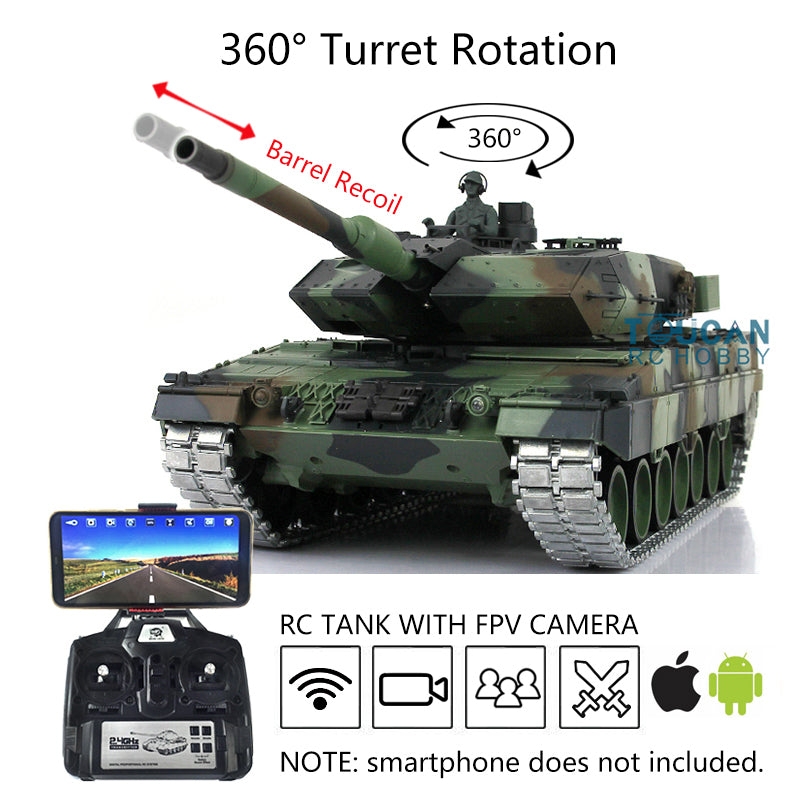 2.4Ghz Remote Control Henglong 1/16 Scale 7.0 Upgrade FPV German Leopard 2A6 Military RC Battle Tank - 3889 Model for Hobbyists, Collectors & Festival Gifts | Indoor & Outdoor Play, Battle Simulation, STEM Learning Toy