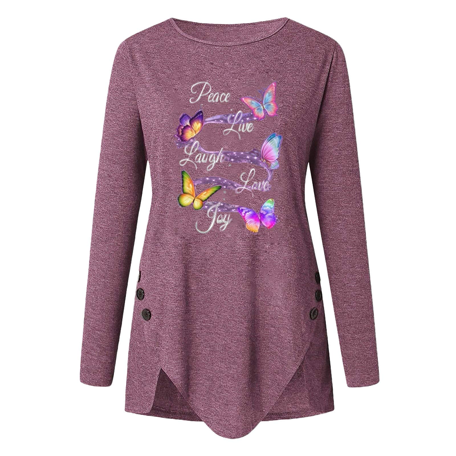 Women's Floral V-Neck Long Sleeve Tunic Tops - Loose Fit Spring Blouses & Casual T-Shirts for Everyday Wear, Office & Date Night Outfits