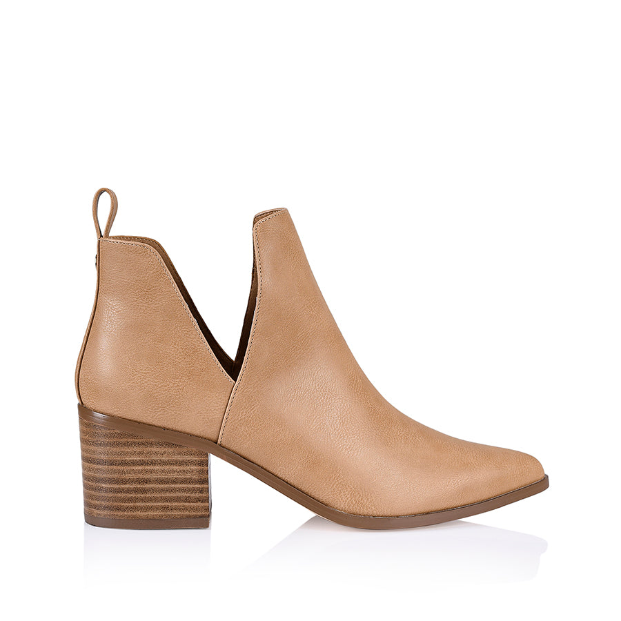 Fierce Cut Out Ankle Boots for Women - Caramel Soft Leather Chunky Heel Booties | Perfect for Fall Fashion, Date Night & Casual Outfits