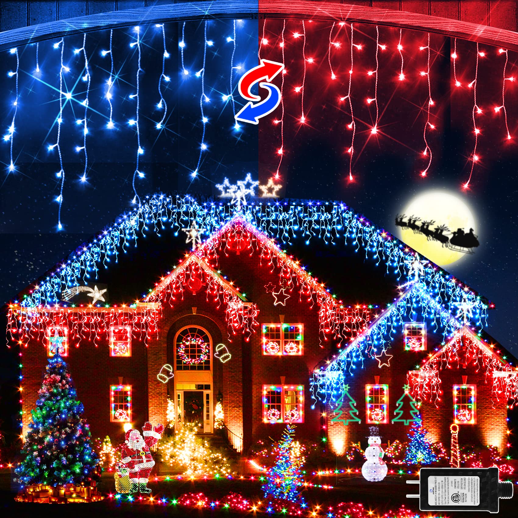 JXLEDAYY 65 FT 640 LED Christmas Lights Outdoor Waterproof String Lights with Memory Timer - Red and Blue Fairy Lights for Holiday, Wedding, Party, Garden, and Home Decor