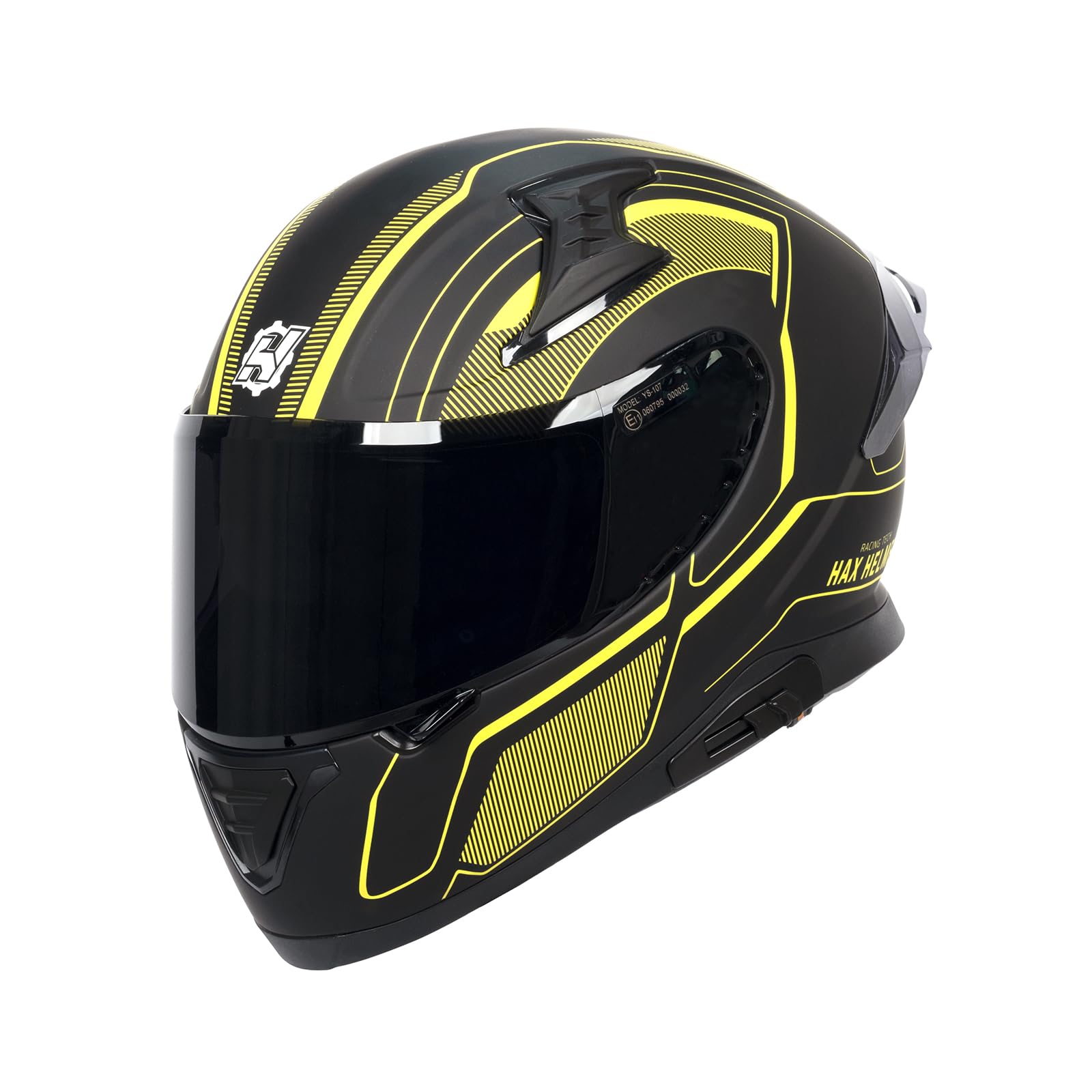 HAX Full Face Motorcycle Helmet DOT Approved - Lightweight Dual Rear Wing Street Bike Helmet for Adults with Pinlock Ready (Impulse Blade Yellow, Large) - Perfect for Urban Commuting & Highway Riding