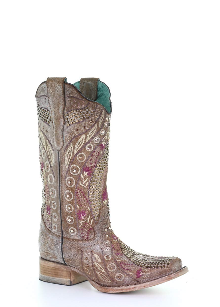 **Corral Mauve Studded Square Toe Boots for Women - Size 10.5 | Western Cowgirl Boots for Country Dancing, Rodeo & Fashion Outfits**