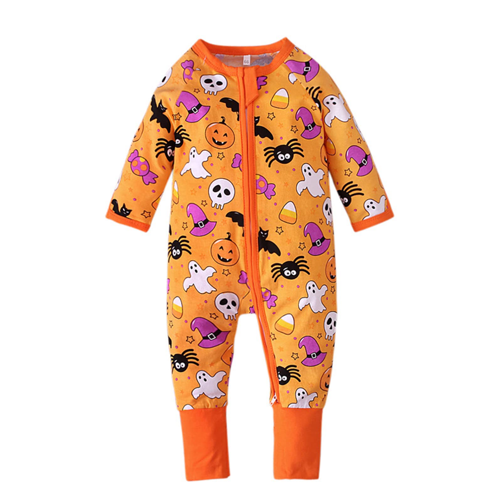 **Adorable Newborn Baby Halloween Costume - Pumpkin Print Long Sleeve Romper with Double Zipper for Infant Boys & Girls | Perfect for Trick-or-Treating, Photo Shoots & Holiday Celebrations**