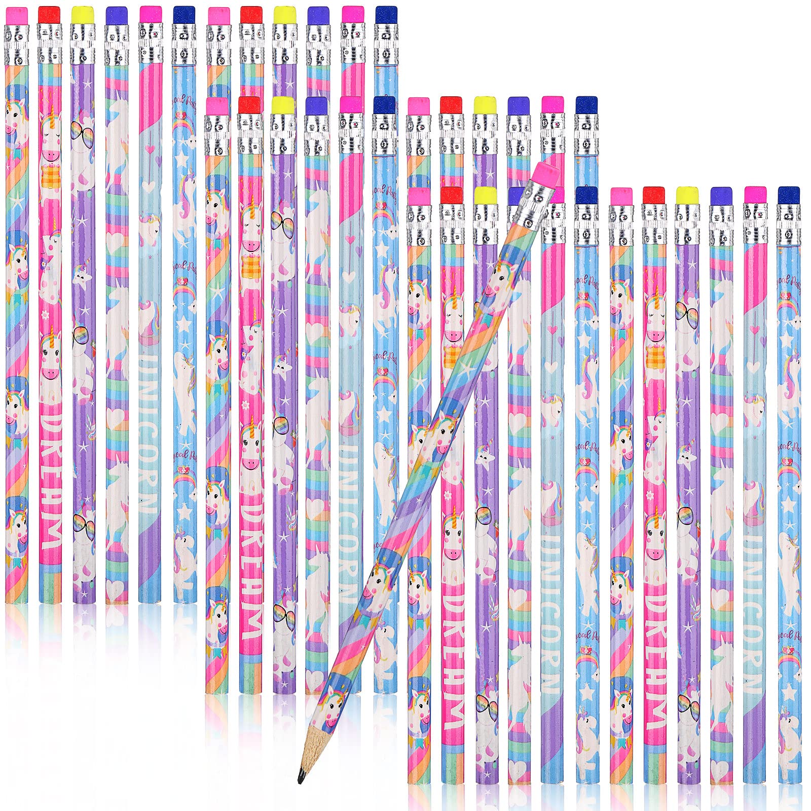 Rainbow HB Unicorn Pencils with Erasers - 144 Pack of Cute Graphite Pencils for Kids, School, Office & Party Favors | Perfect for Birthday Gifts, Classroom Supplies, Arts & Crafts, and Unicorn Themed Parties