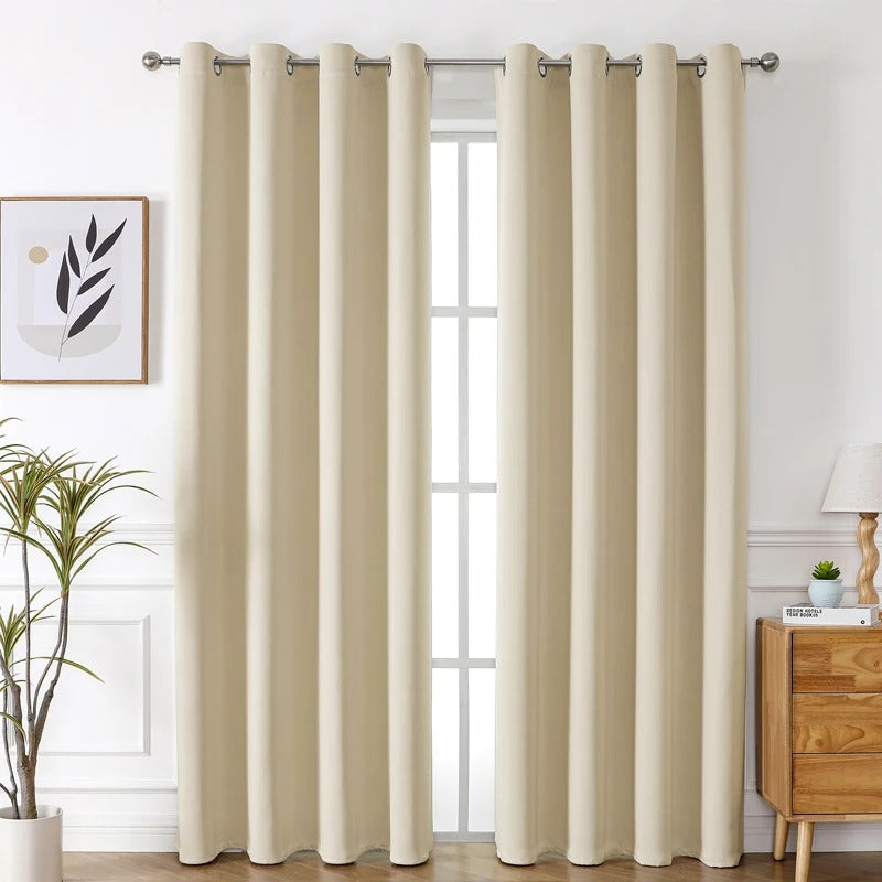 Jason Modern Plain Blackout Insulated Fire Retardant Curtains - Thermal Insulating, Noise Reducing, Energy Saving (Beige) for Living Room, Bedroom & Home Theater