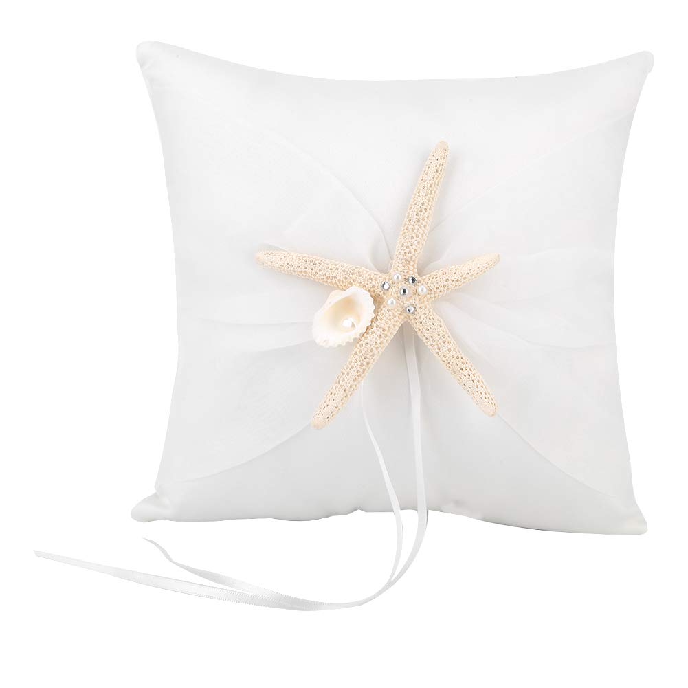 Starfish Ring Pillow - Ivory Wedding Ring Holder for Ceremonies & Decor (20x20cm)