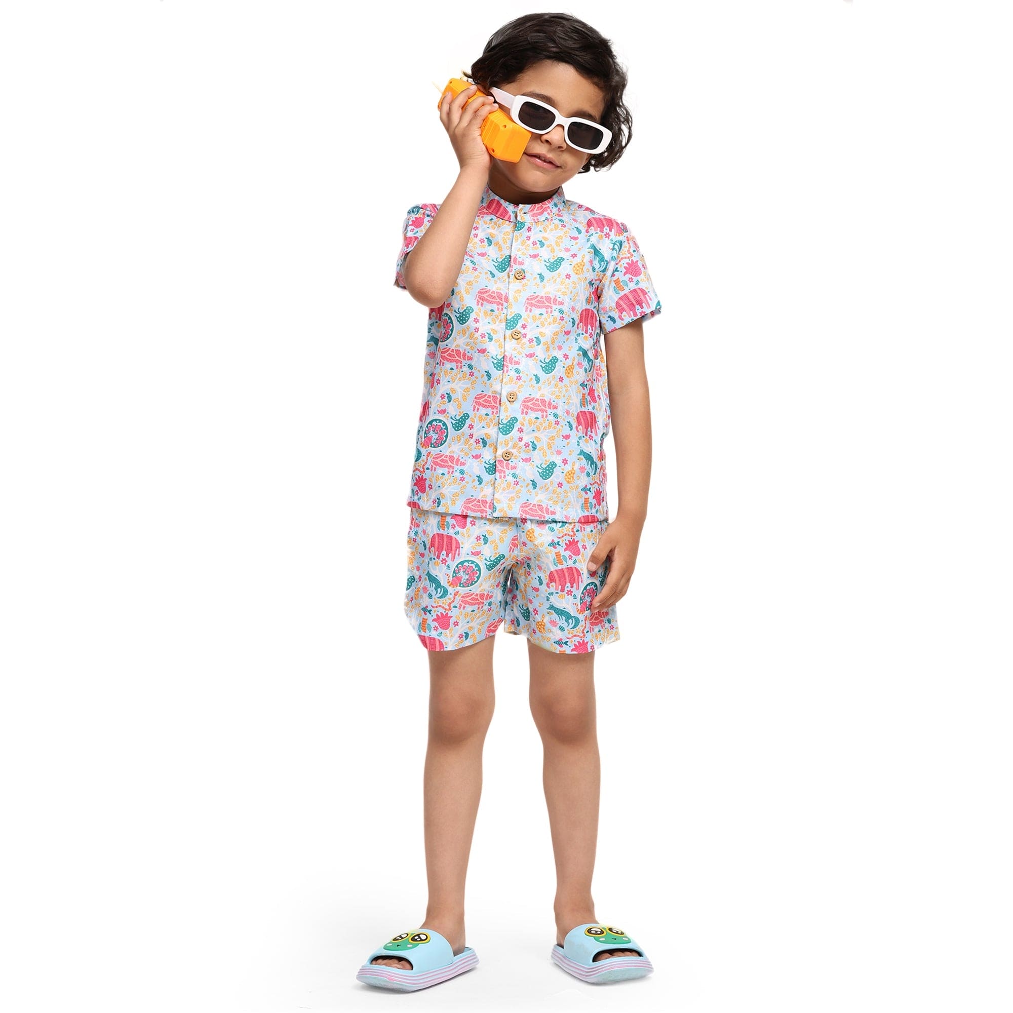 Stylish Colorful Animals Print Linen Co-ords Set by Vestiario - Perfect for Summer Outfits, Beach Vacations & Casual Wear