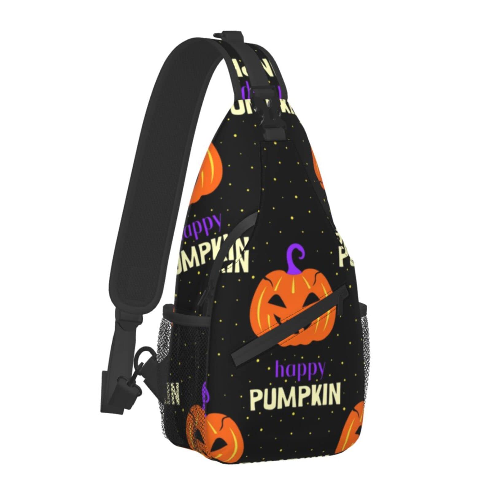 **Men's Casual Crossbody Bag - Halloween Pumpkin Skull Backpack for Cycling, Travel & Hiking - Fashion Sling Shoulder Bag with Zipper Pockets - Perfect for Outdoor Activities & Costume Parties**