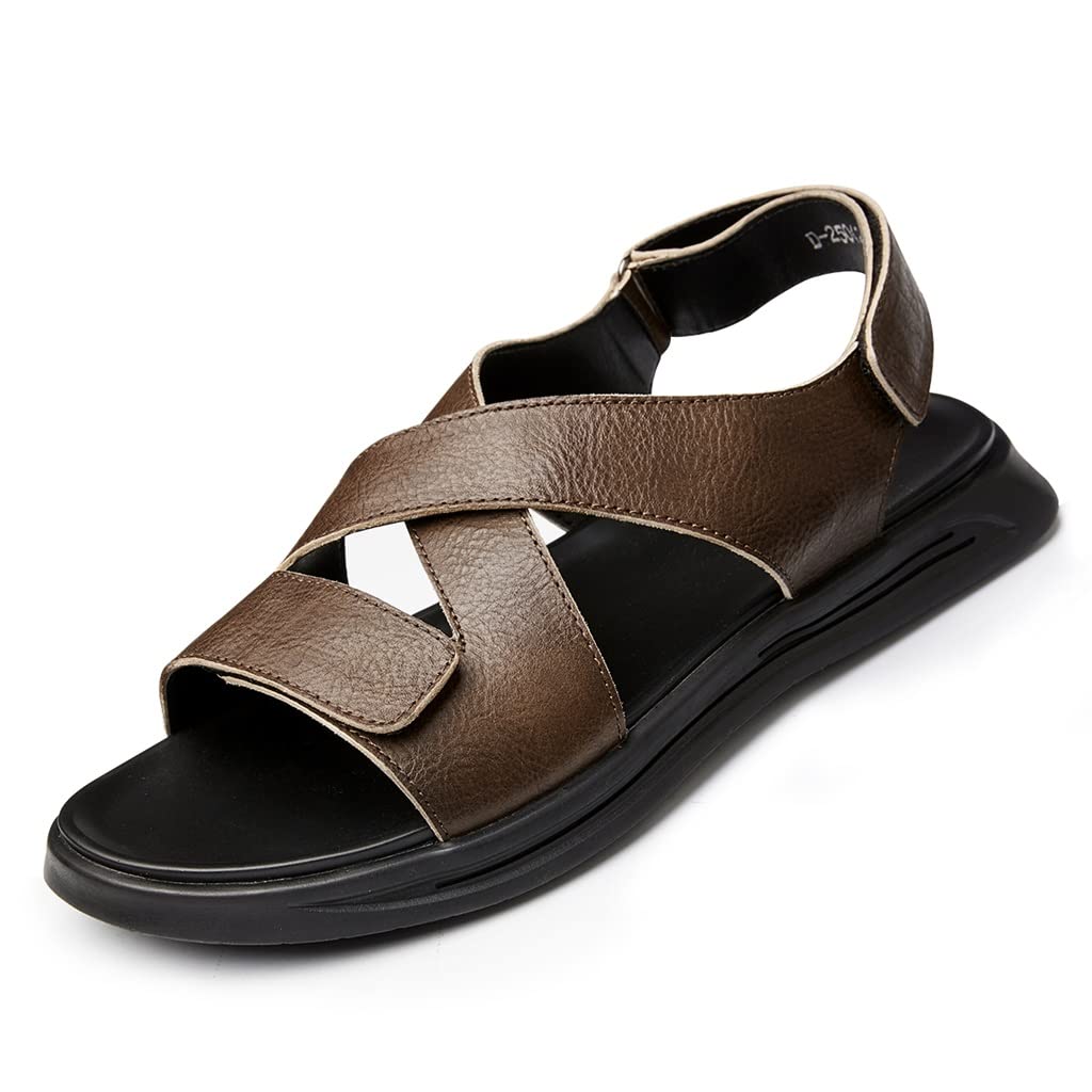 Men's Leather Sandals - Breathable Summer Outdoor Beach Shoes, Casual Slippers for Walking & Travel (Brown, Size 42) | Perfect for Beach Vacations, Poolside Lounging & Warm Weather Adventures