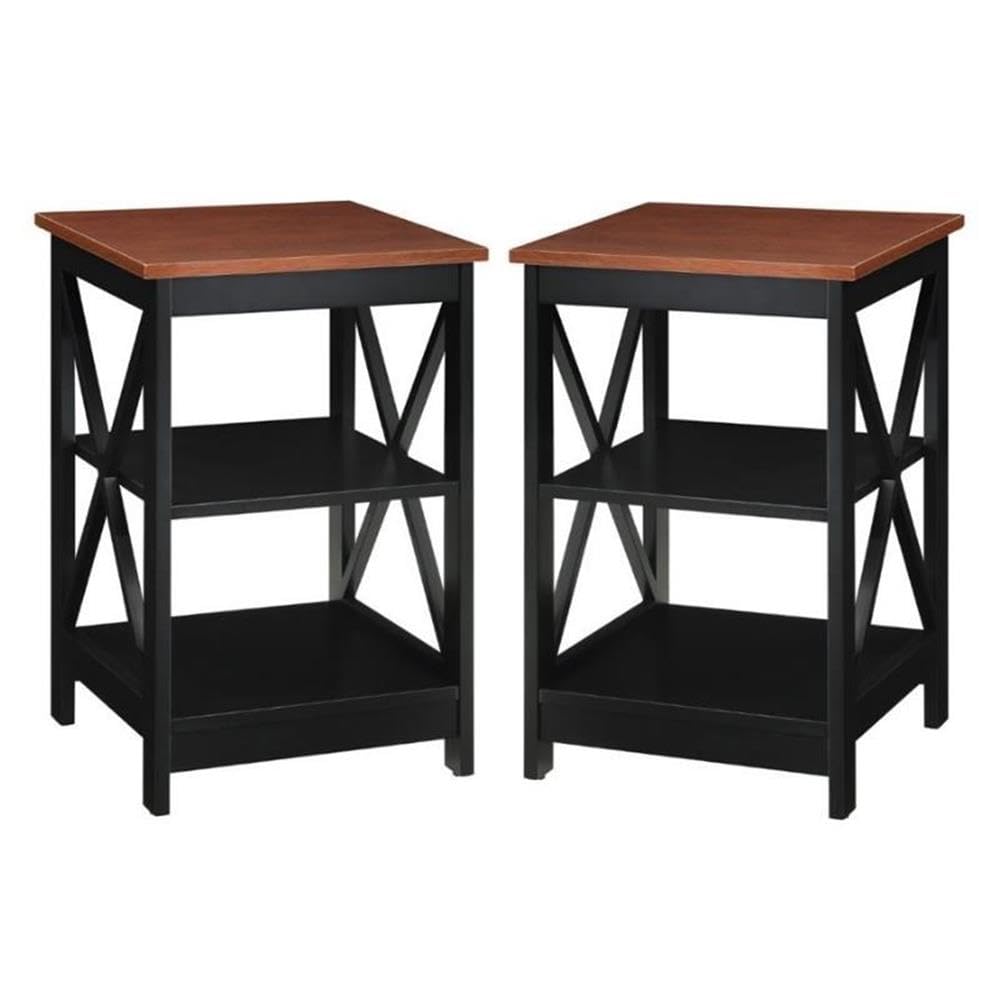 Home Square 2-Piece Solid Wood End Table Set - Black & Cherry Finish - Perfect for Living Room, Bedroom, or Office Side Tables