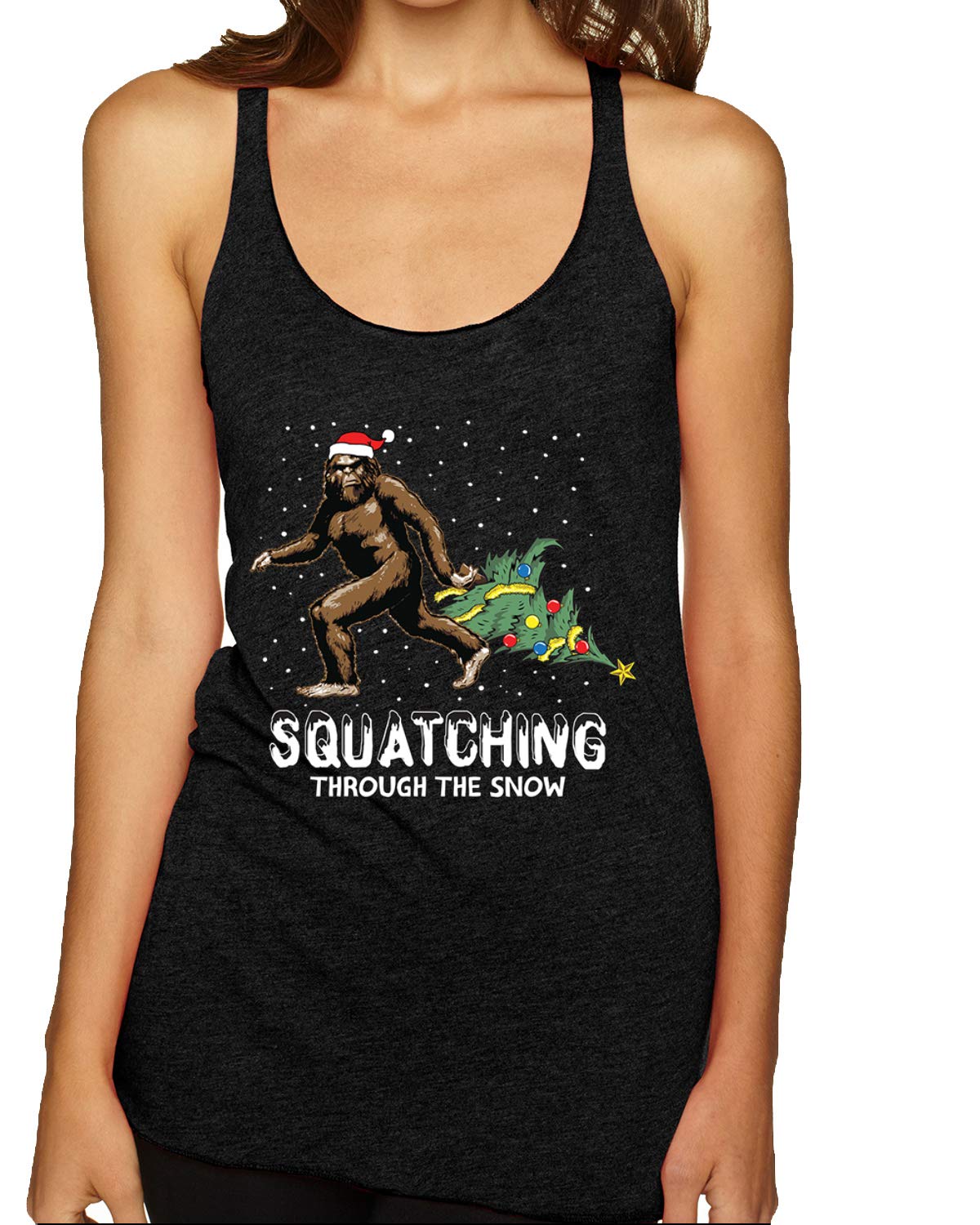 Bigfoot Christmas Tri-Blend Racerback Tank Top - Funny Sasquatch Holiday Shirt for Women & Men - Perfect for Xmas Parties & Winter Festivals