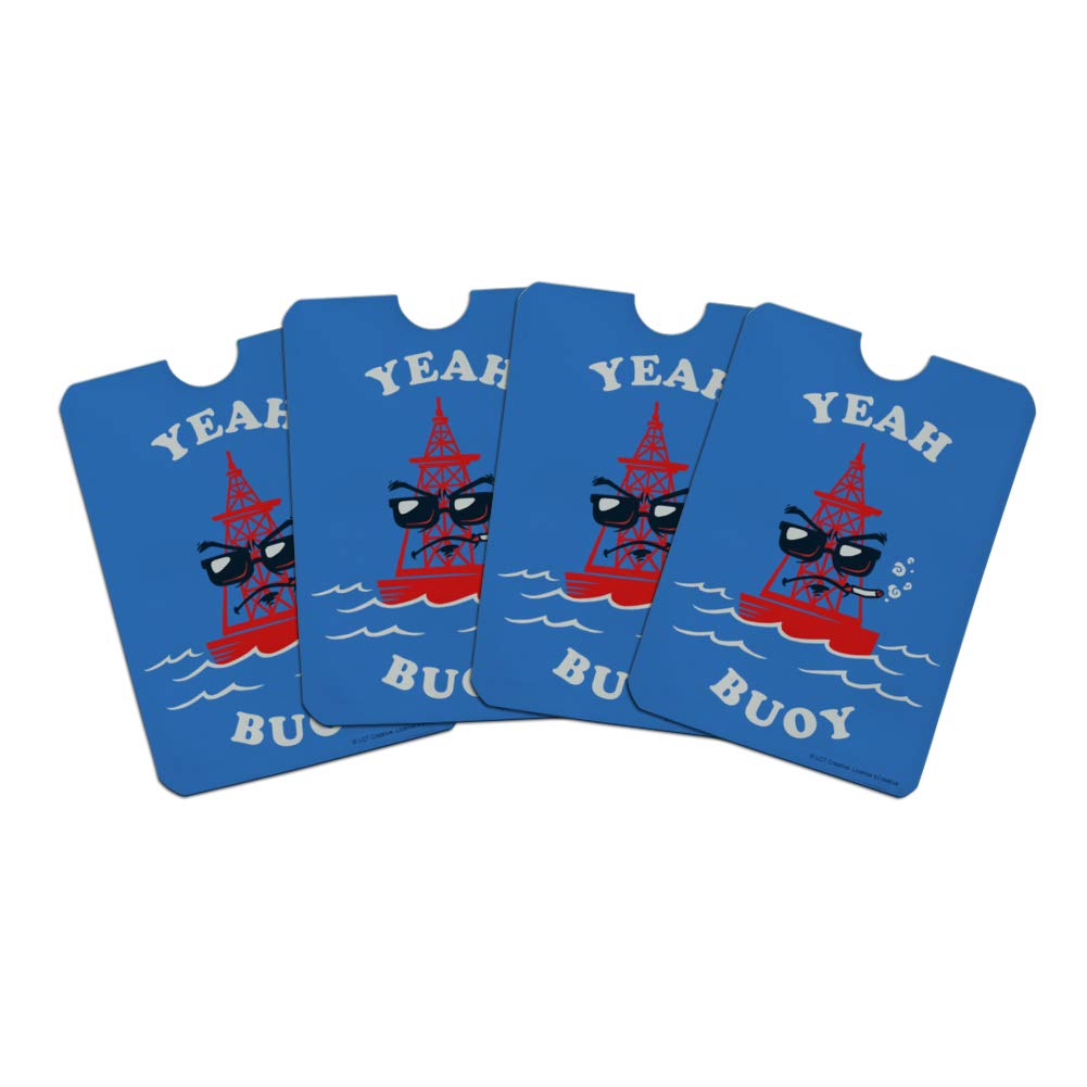 Yeah Buoy Boy Funny Humor RFID Blocking Credit Card Holder - Set of 4 Slim Wallet Protectors for Men & Women - Perfect for Travel, Work, and Everyday Use to Prevent Digital Theft