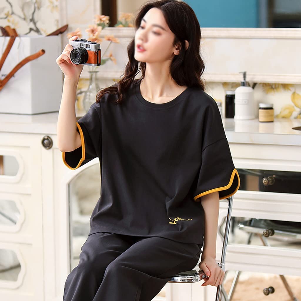 ZLDGYG Women's Summer Short Sleeve Drop Stitch Striped Cotton Pajama Set - Soft & Breathable Sleepwear for Lounge & Home (XXX-Large, Color B) | Perfect for Relaxing Evenings, Sleepovers & Cozy Nights