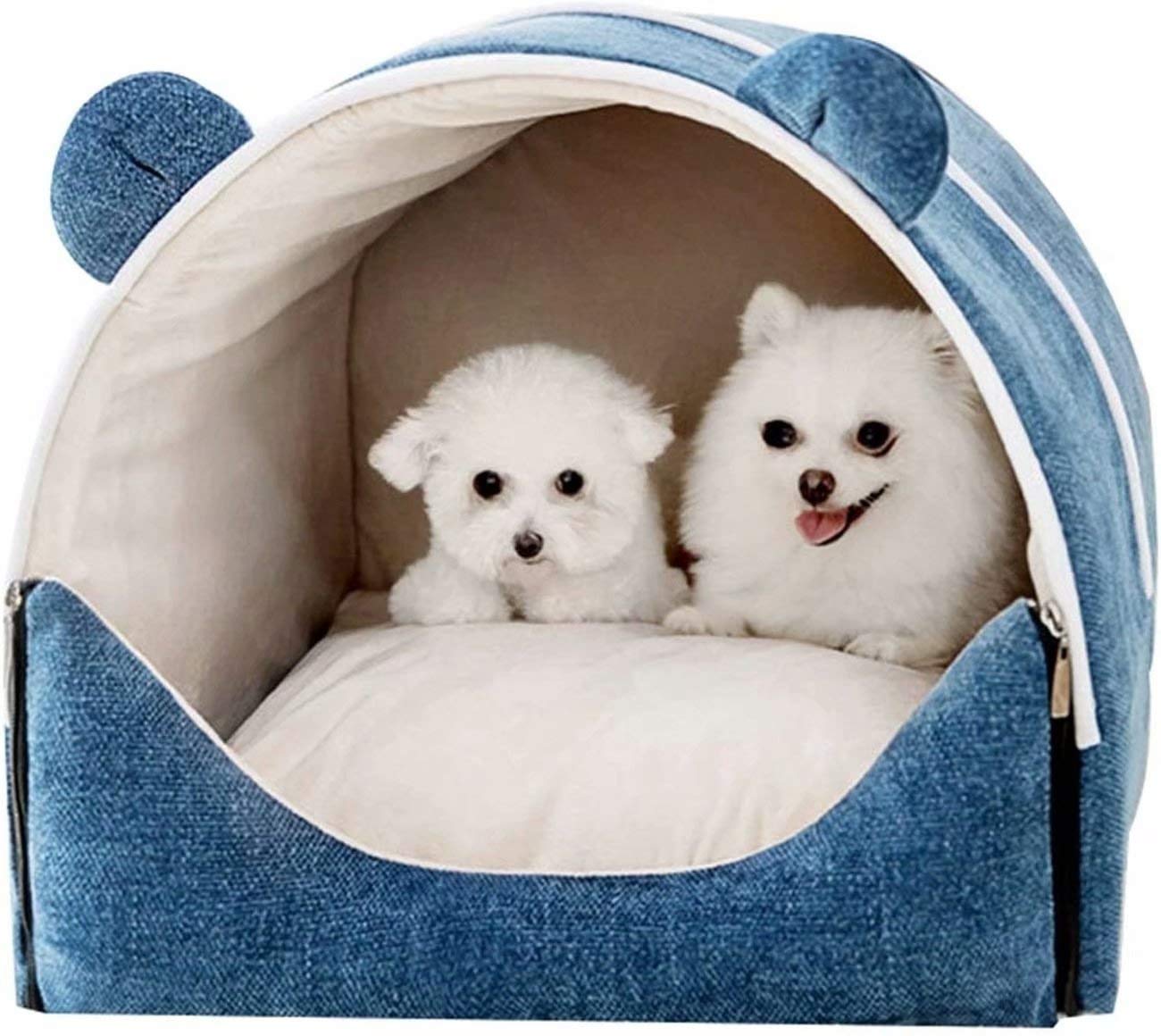 Washable Indoor Dog Kennel & Cat House - Removable Enclosed Pet Bed for Winter Warmth, All-Season Comfort - Blue Pet Cave for Small/Medium Dogs & Cats (Perfect for Living Room, Bedroom & Apartment Use)