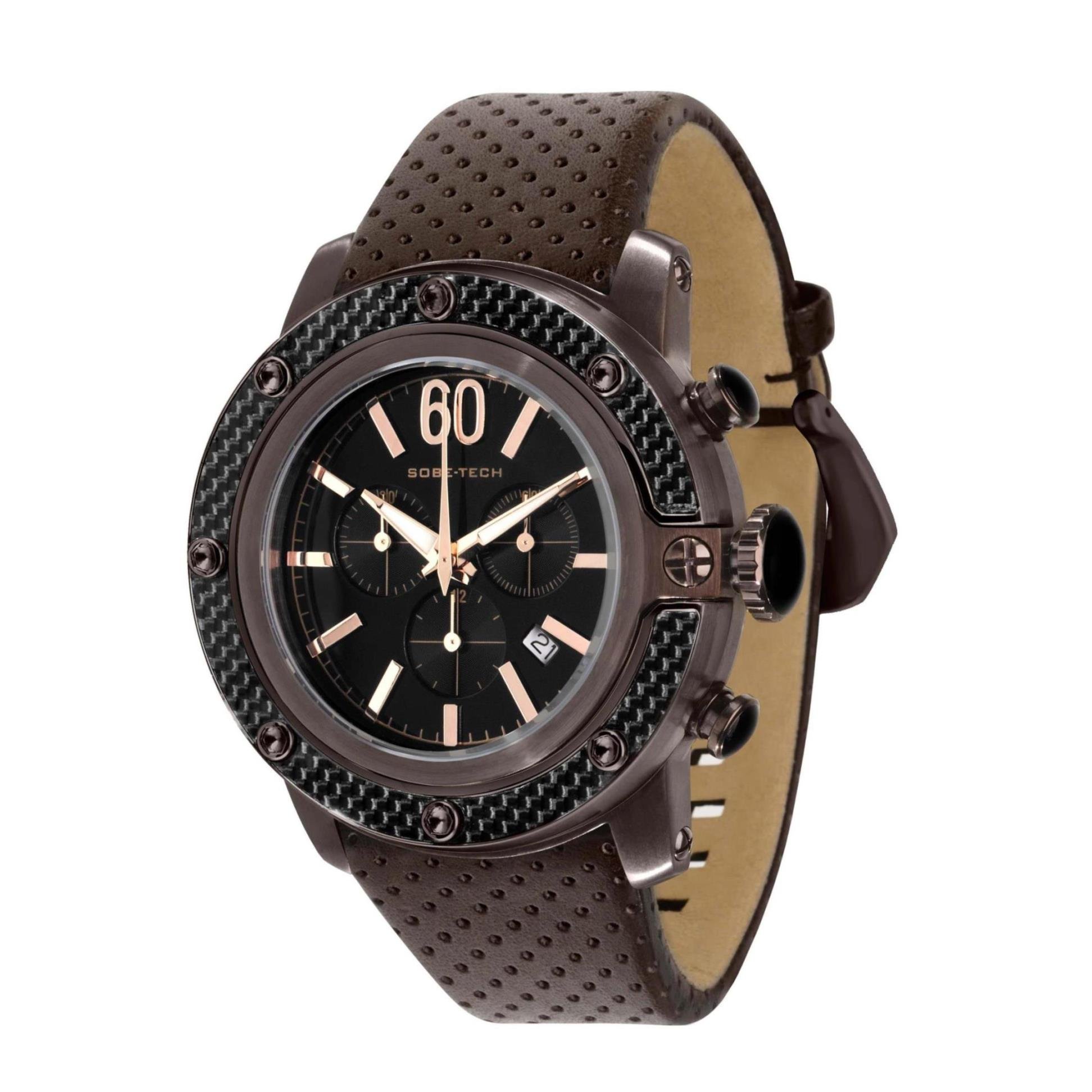 Glam Rock Men's GR33110 SoBe Chronograph Watch - Black Dial with Brown Leather Strap | Stylish Casual & Business Timepiece for Everyday Wear
