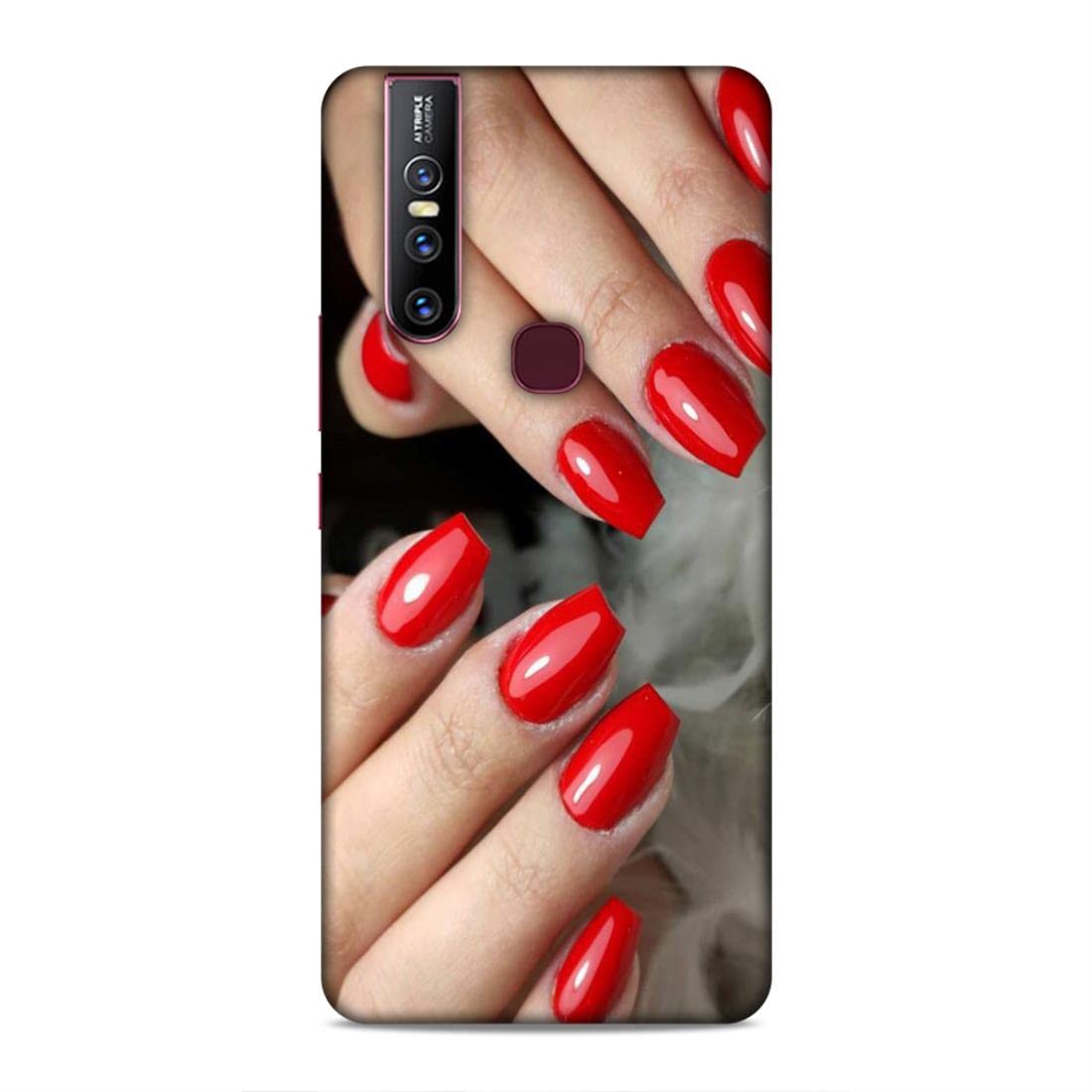 LETAPS® Printed Hard Phone Case for Vivo V15 - Stylish Red Nails & Makeup Design | Protective Cover for Women | Perfect for Everyday Use, Work & Social Events