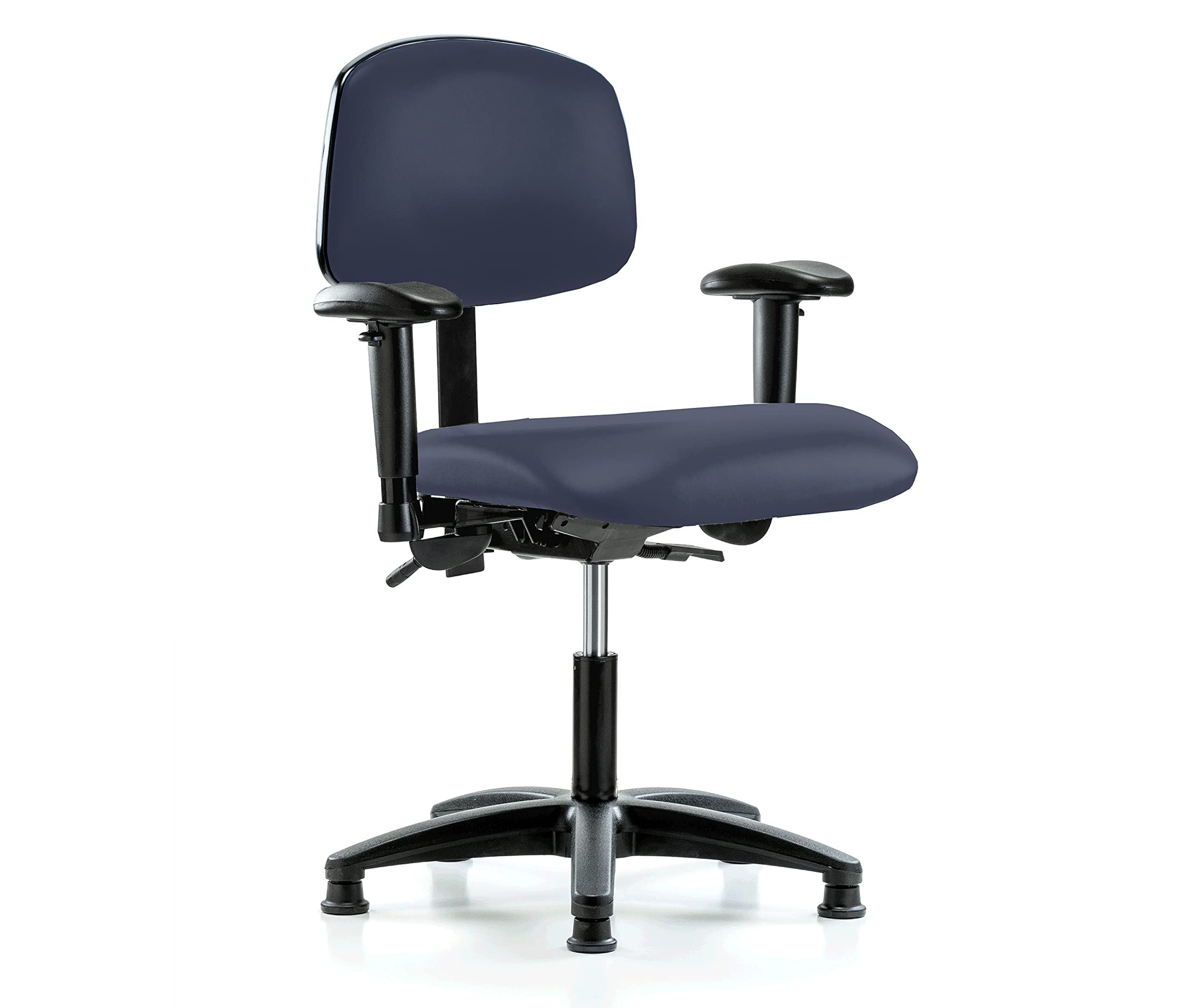 Ergonomic Multi-Task Swivel Chair with Stationary Base - Adjustable Desk Height in Imperial Blue Vinyl - Perfect for Home Office, Gaming & Workspaces