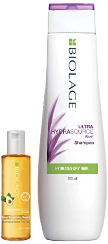 Biolage Smoothproof Deep Smoothing 6-in-1 Professional Hair Serum & Hydrasource Shampoo Set - Paraben Free, Frizz Control & Hydration for Dry, Damaged Hair (200ml) | Perfect for Daily Hair Care & Salon-Quality Smoothing at Home
