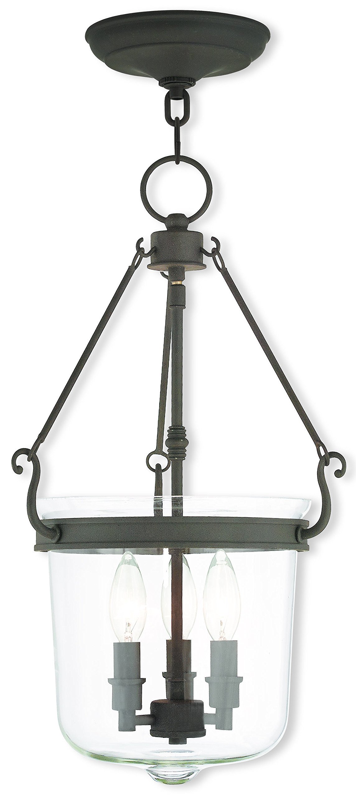 Livex Lighting 50484-07 Bronze Pendant Light Fixture with Clear Glass Shade - Perfect for Kitchen Island, Dining Room, or Entryway Lighting
