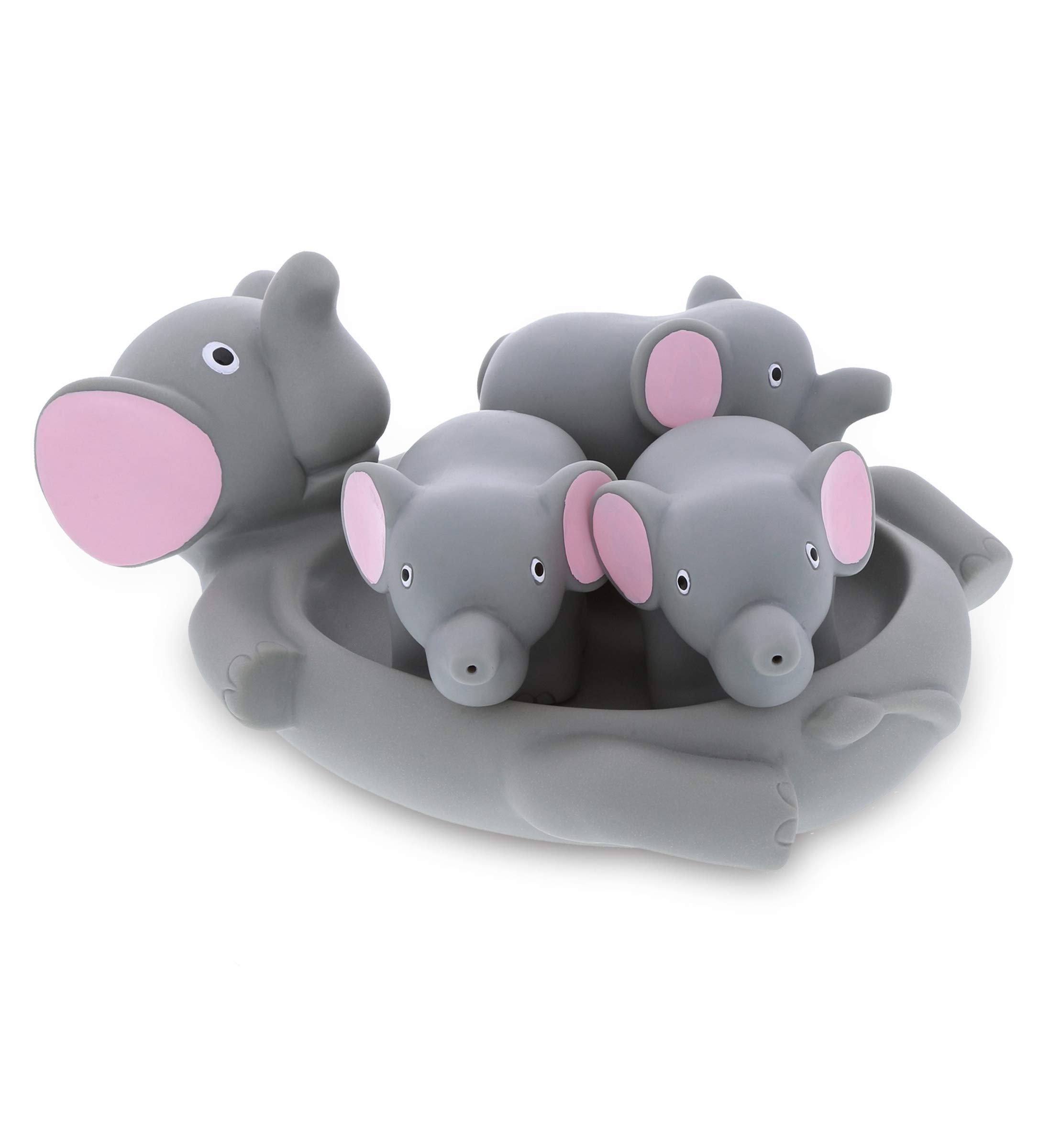 DolliBu Elephant Family 4-Piece Bath Toy Set - Animal Bath Squirters for Kids, Floating Rubber Water Toys for Bathtime & Pool Fun, Safe Bath Toys for Toddlers Boys & Girls (Gray Elephant) - Perfect for Sensory Play, Bathtime Learning & Outdoor Water Activities