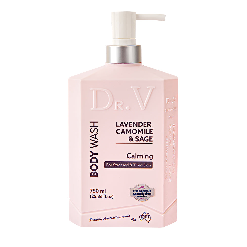 Dr. V Lavender, Chamomile & Sage Body Wash - Soothing & Calming for Stressed, Tired Skin - 750ml - Perfect for Relaxing Baths & Post-Workout Recovery