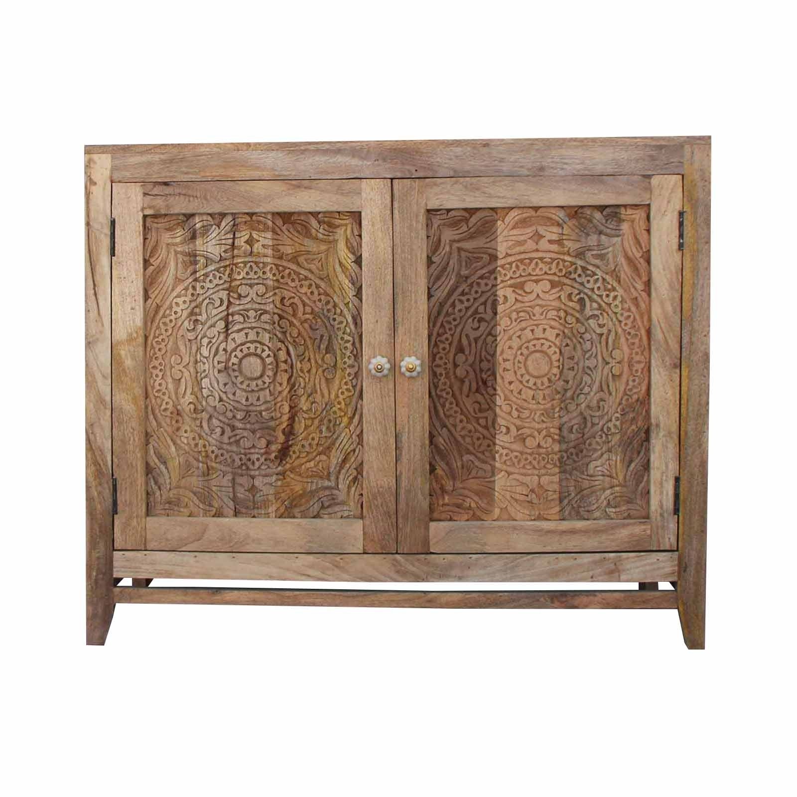 Elegant Floral Carved Solid Wood Sideboard - Handcrafted Buffet Cabinet for Dining Room, Living Room & Entryway Decor