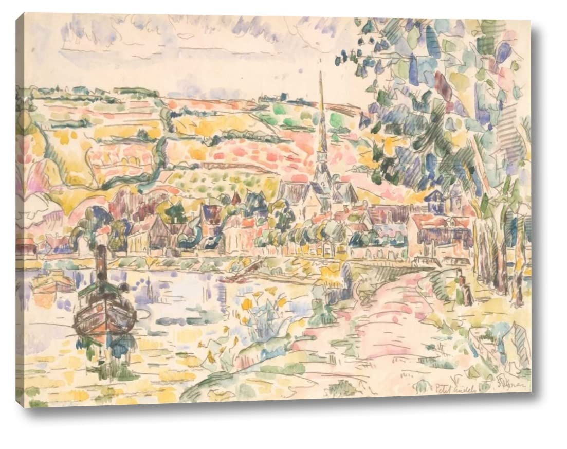 Paul Signac 'Petit Andely-The River Bank' 18x24 Inch Canvas Art Print - Gallery Wrapped, Ready to Hang Wall Decor for Living Room, Bedroom & Office